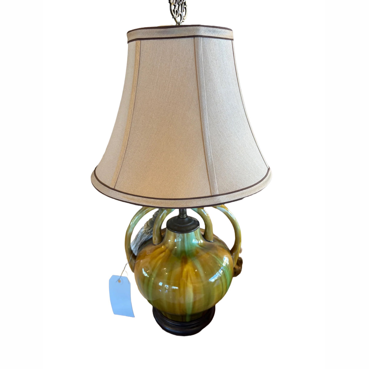 Green Pottery Lamp with Tassle