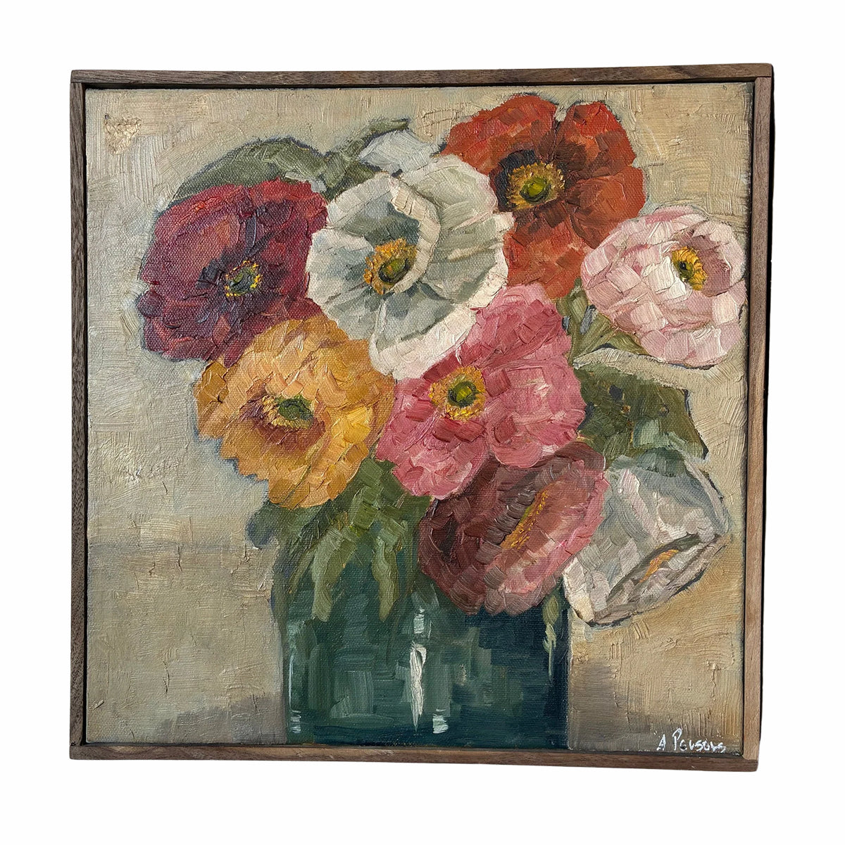 Alison Parsons, Floral Bouquet in Green Vase 12” x 12”