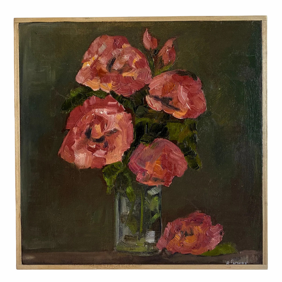 Alison Parsons, Pink Peonies in Glass Vase 12” x 12”