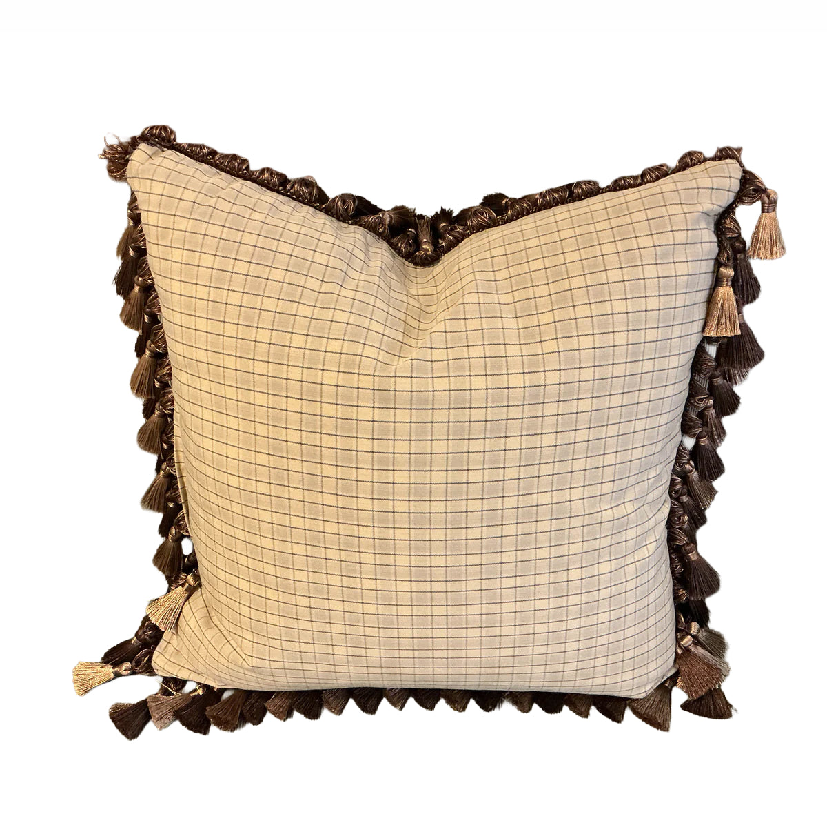 Square Plaid Pillow with Fringe 20x20