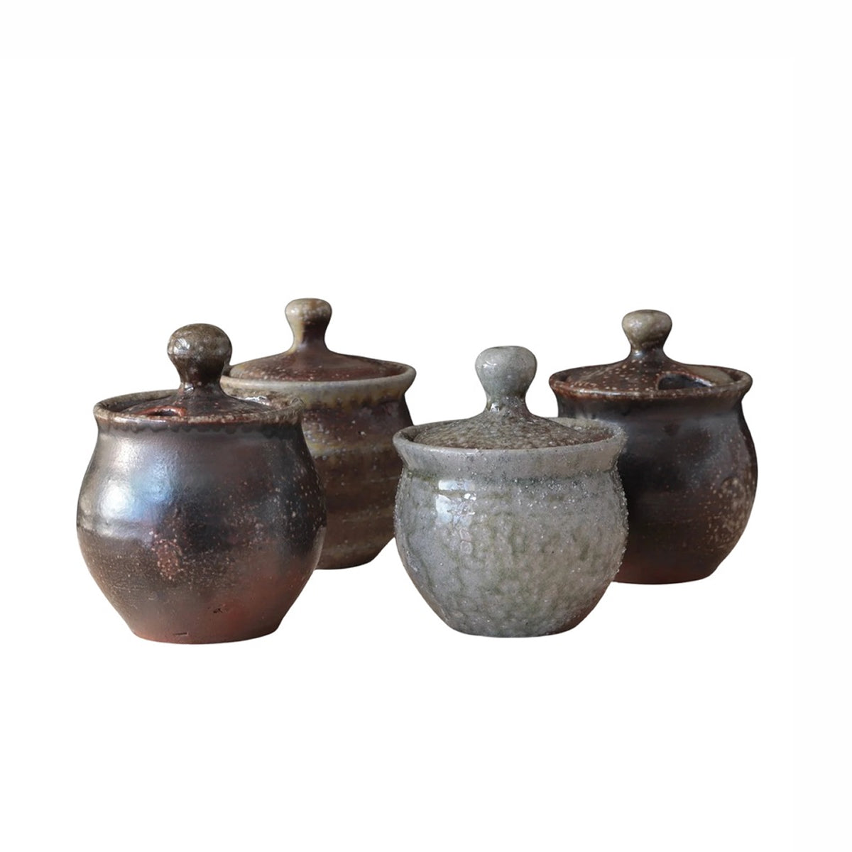 Soda-Fired Sugar Jars Dark Surface Round