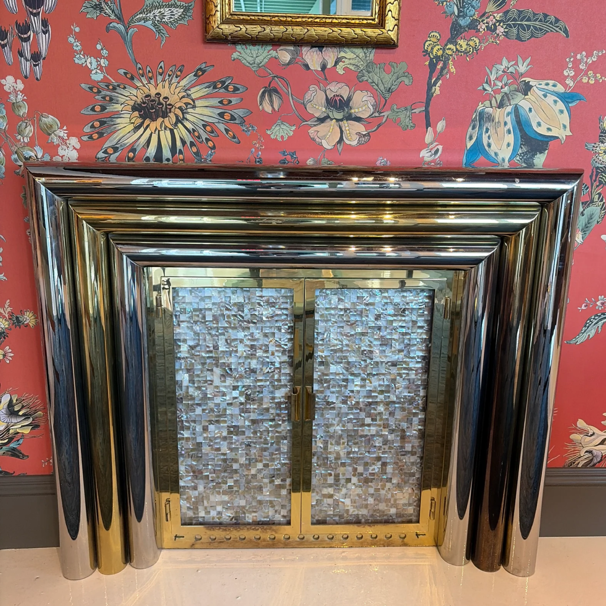 1970s Chrome & Brass Fireplace