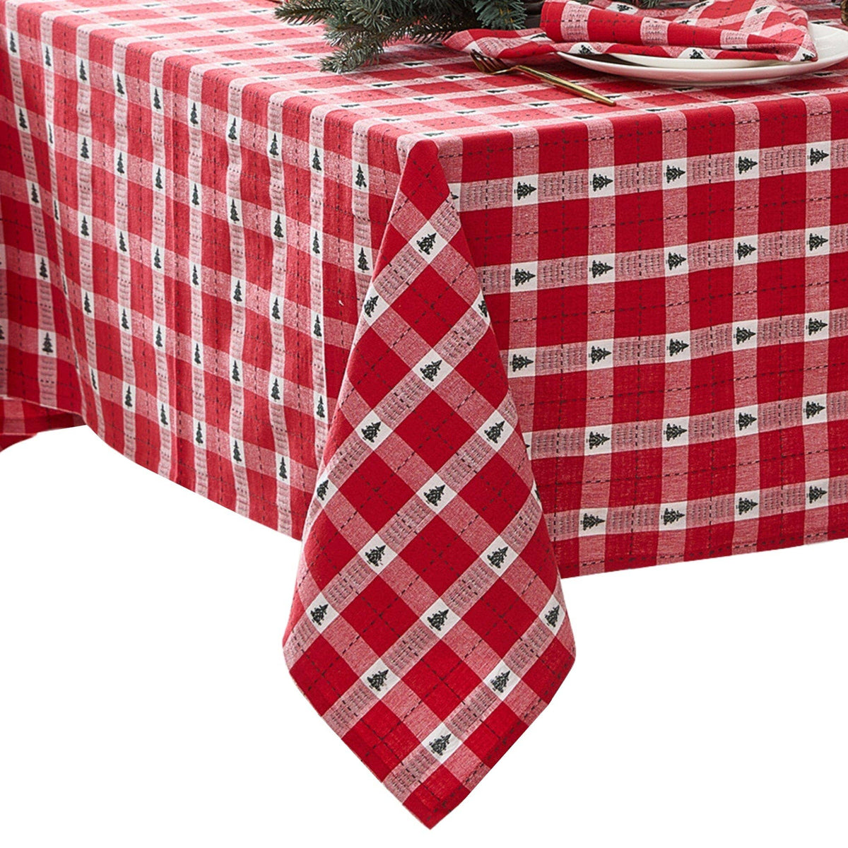 Sherwood Tree Dobby Cotton Tablecloth: Red / 60"x102"