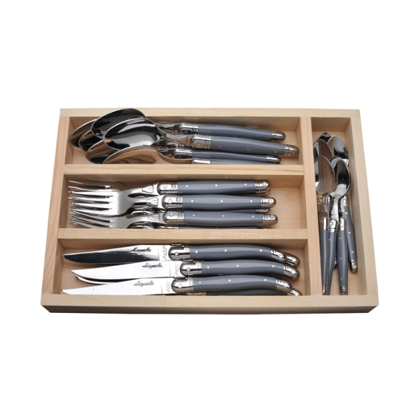 Jean Dubost 24 Pc Everyday Flatware Set Gray