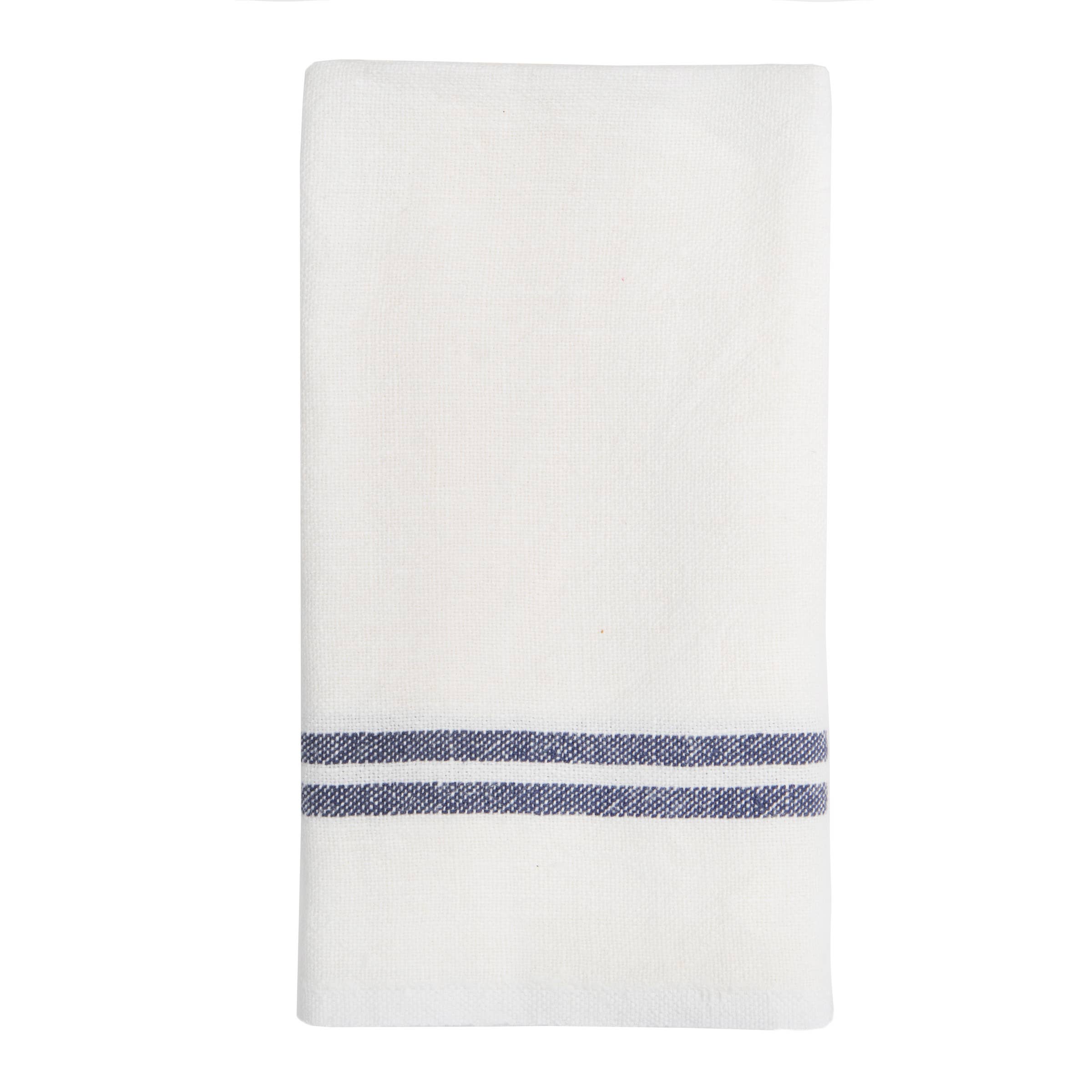 Vintage Linen Ivory/Navy Towel in Ivory/Navy, 20” x 30”
