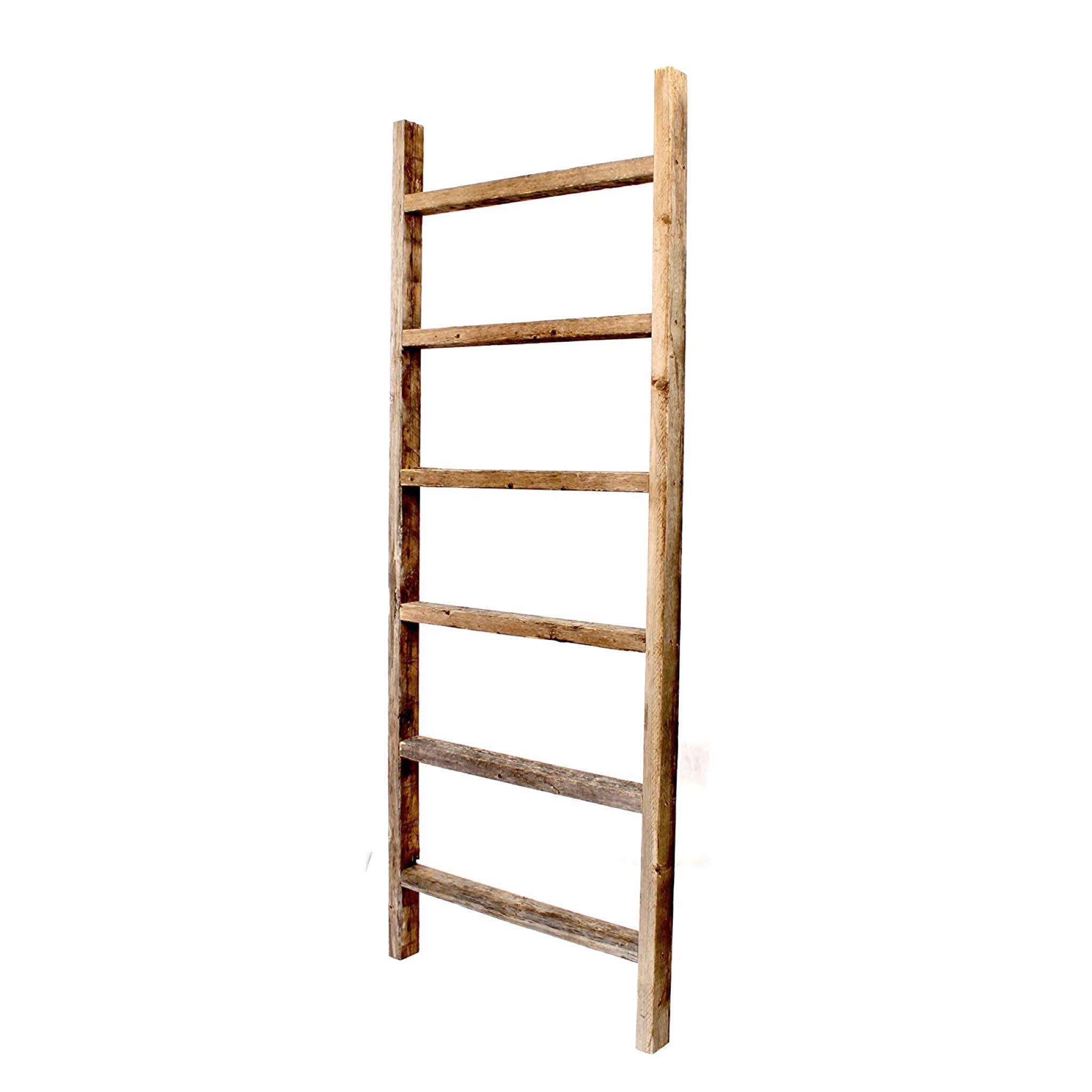 6 Step Rustic Grey Wood Ladder Shelf