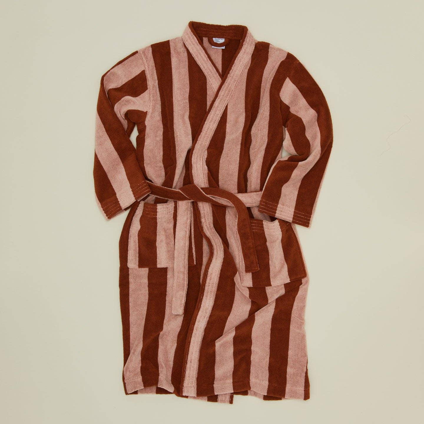 Simple Striped Terry Bathrobe- Blush/Terracotta: Large