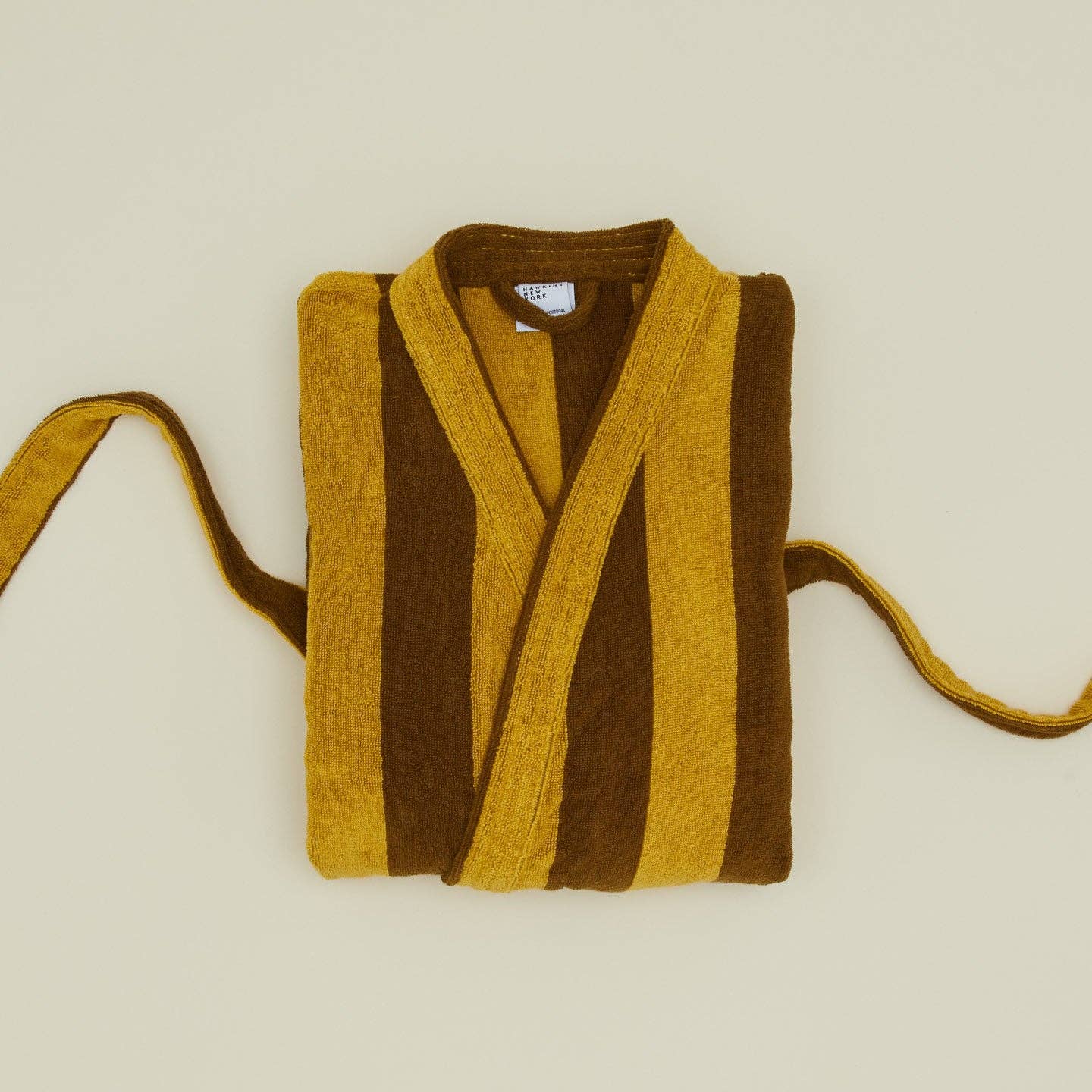 Simple Striped Terry Bathrobe- Mustard/Bronze: Large