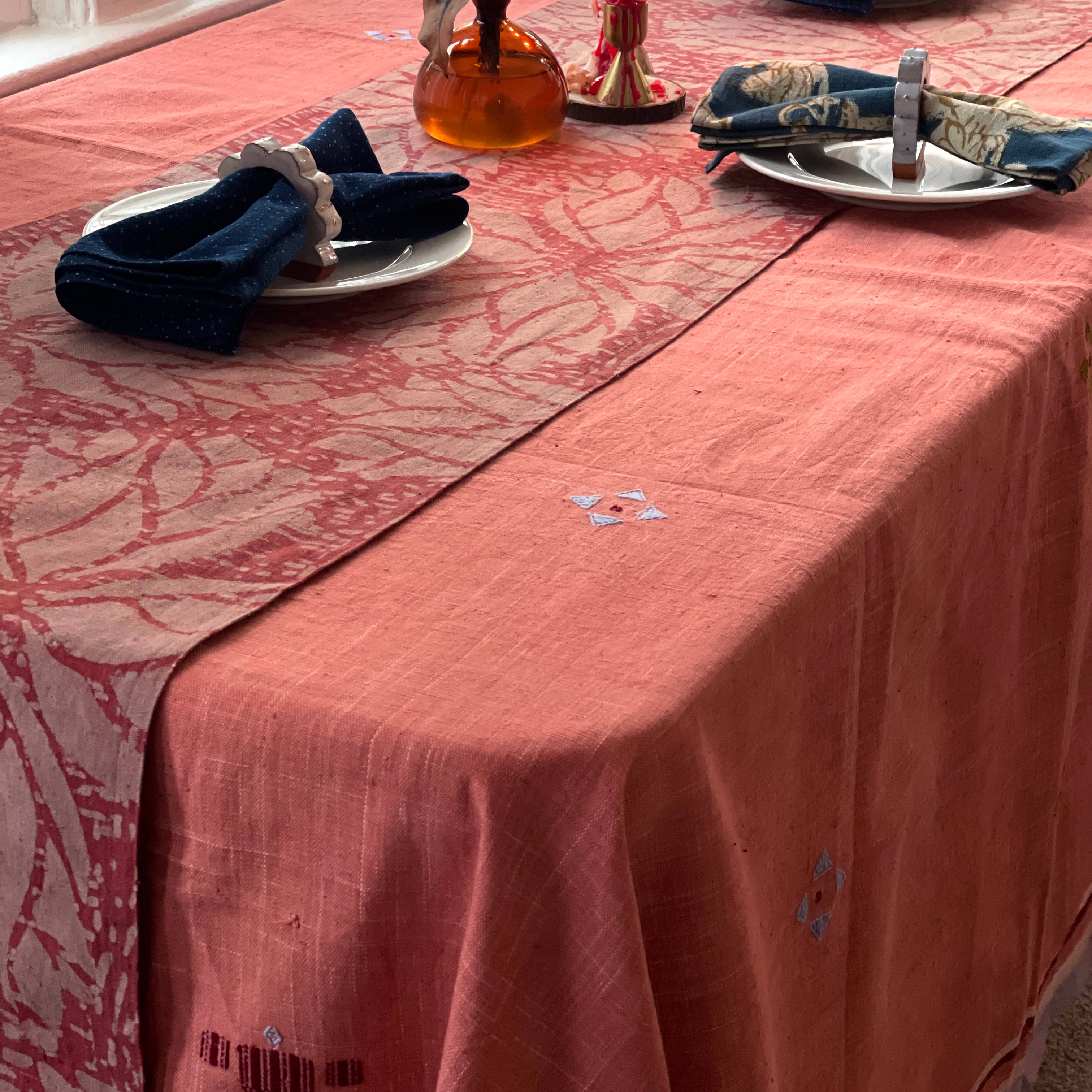 Pink Handwoven Organic Cotton Tablecloth | Indian Summer: 56"x108"