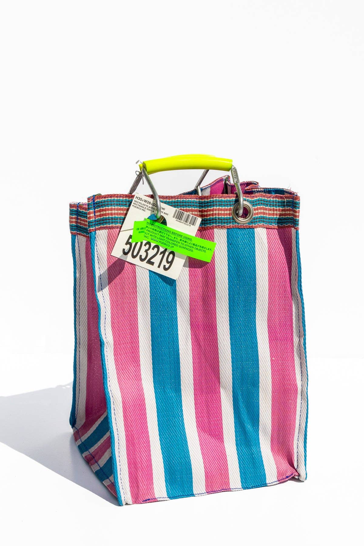 RECYCLED PLASTIC STRIPE BAG - Rectangle D30: Blue x Pink