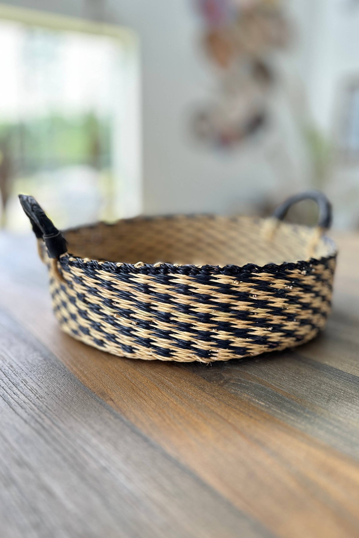 Handled Tray - Natural and Black Checkered