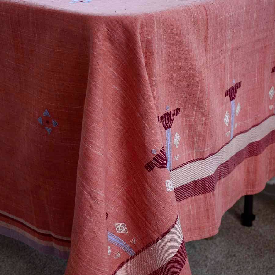 Pink Handwoven Organic Cotton Tablecloth | Indian Summer: 56"x108"