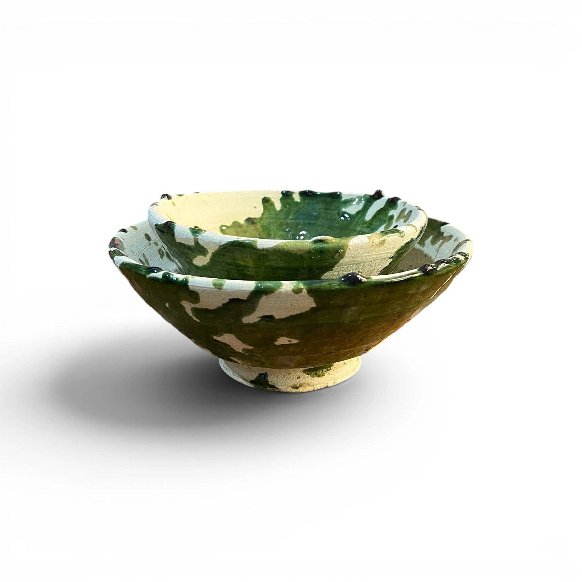 Handmade Green Splatter Ceramic Bowls | Rustic Moroccan Serving Bowls, Sold Individually
