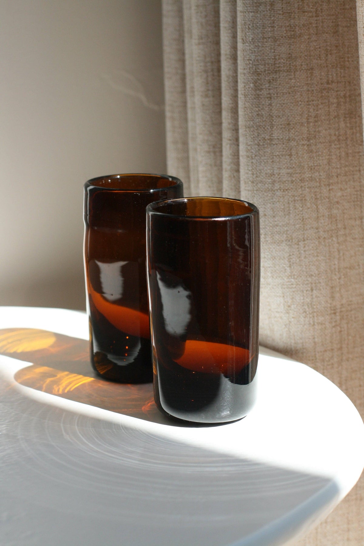 Amber Chunky Tall Glass - Handblown, Recycled Glass