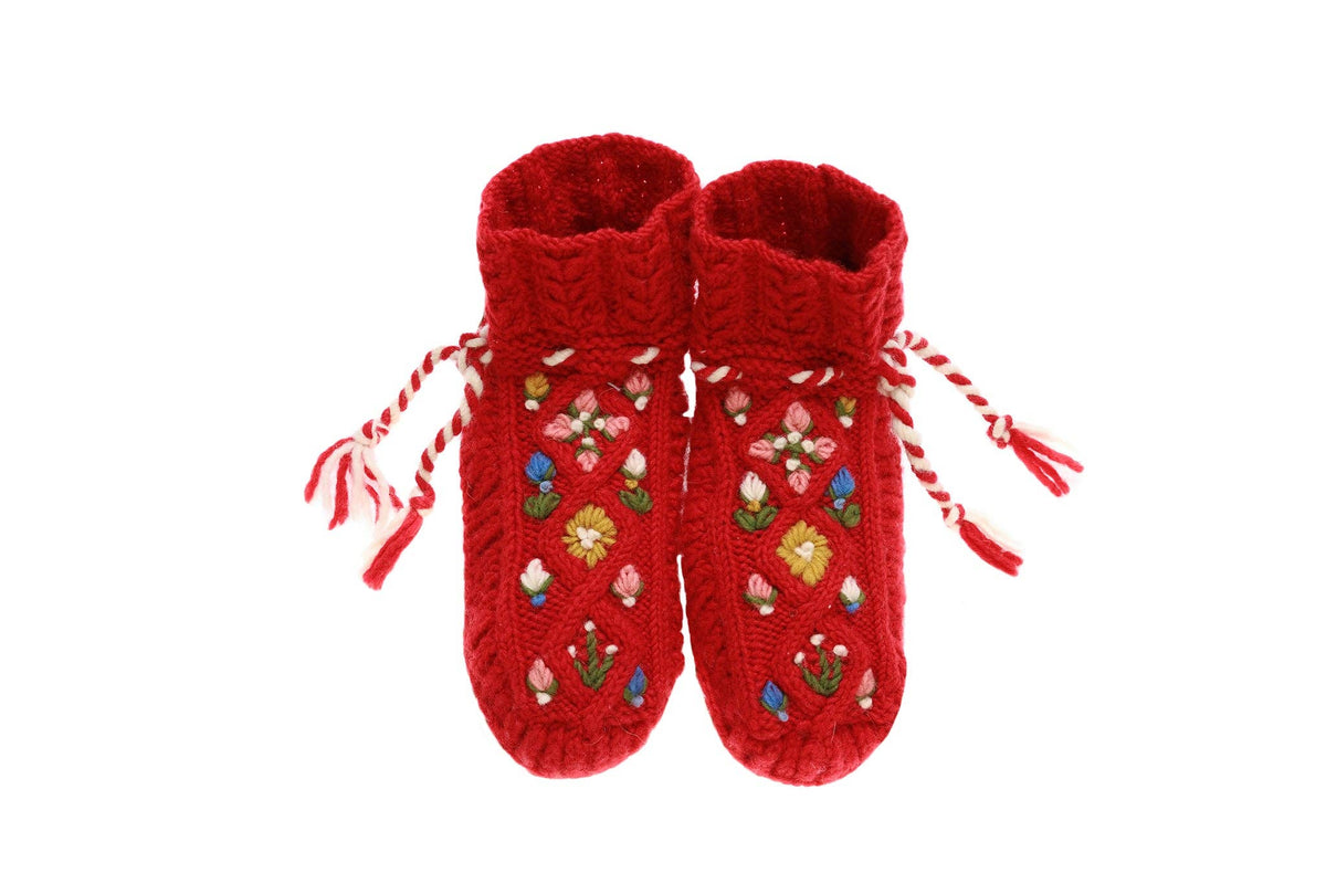Tilly Handknit Slipper: Red / M