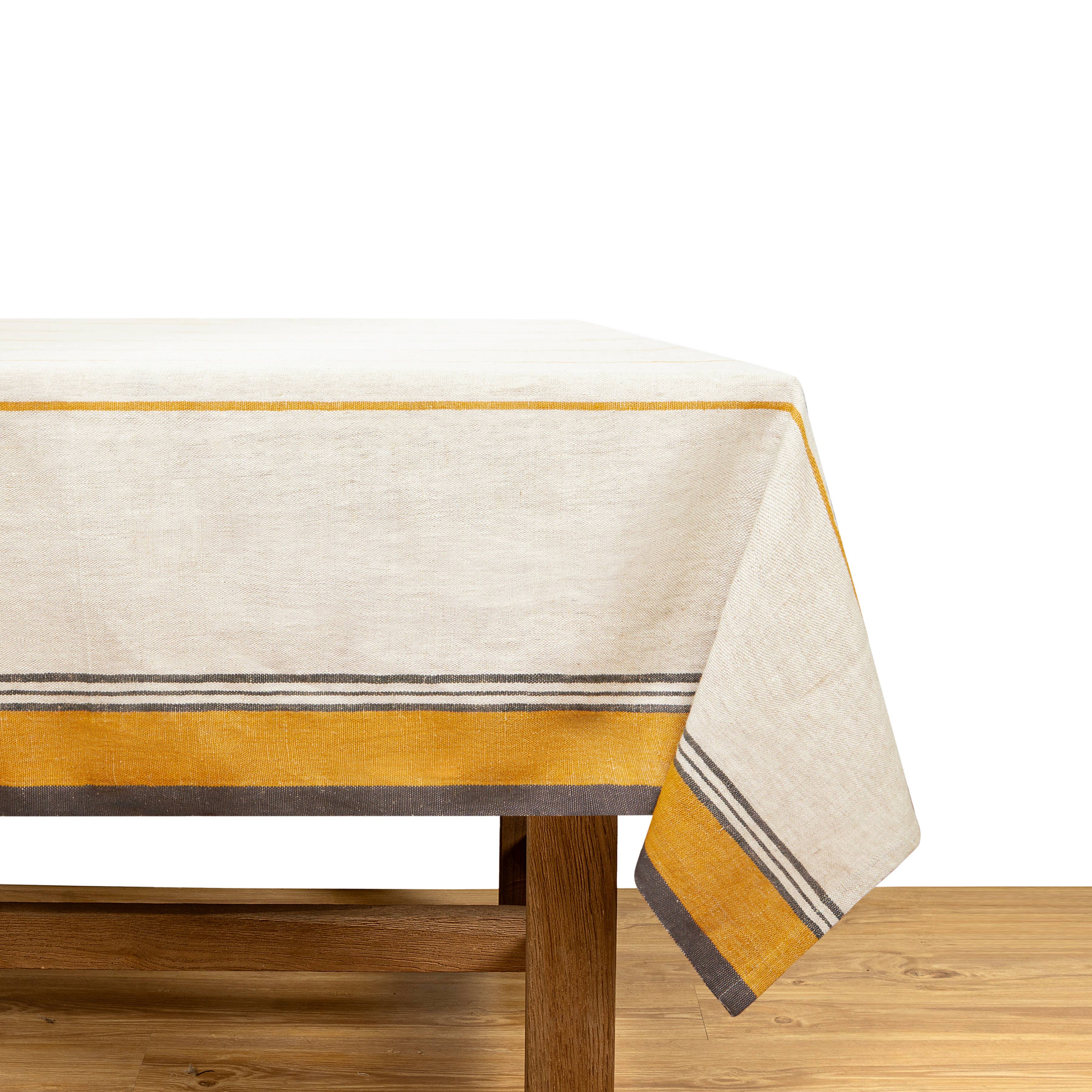 French Tablecloth Eze Ivory & Mustard: 60 x 90 - Rectangle - Seats 4-6