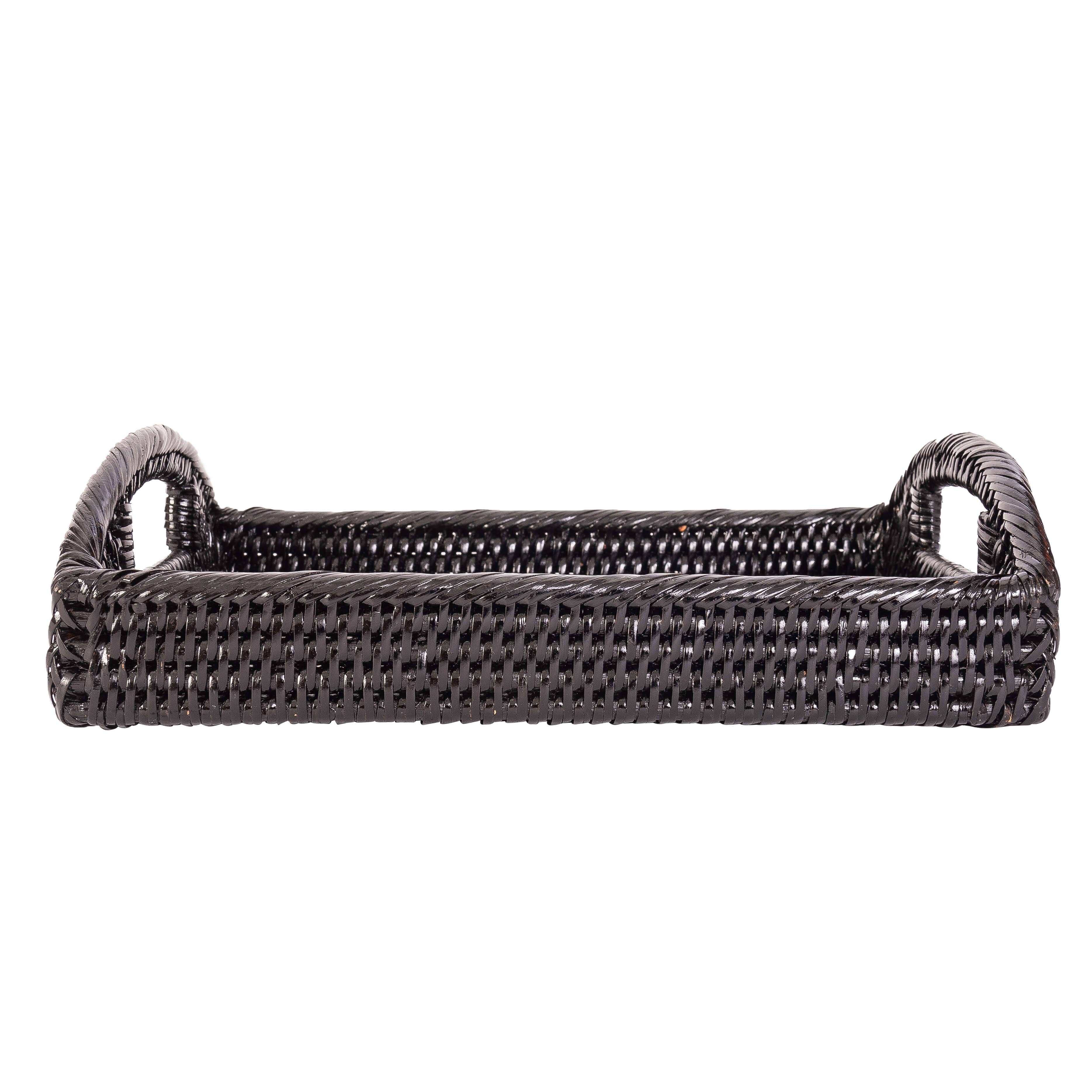 Rattan Rectangular Vanity Tray With High Handles: Tudor Black