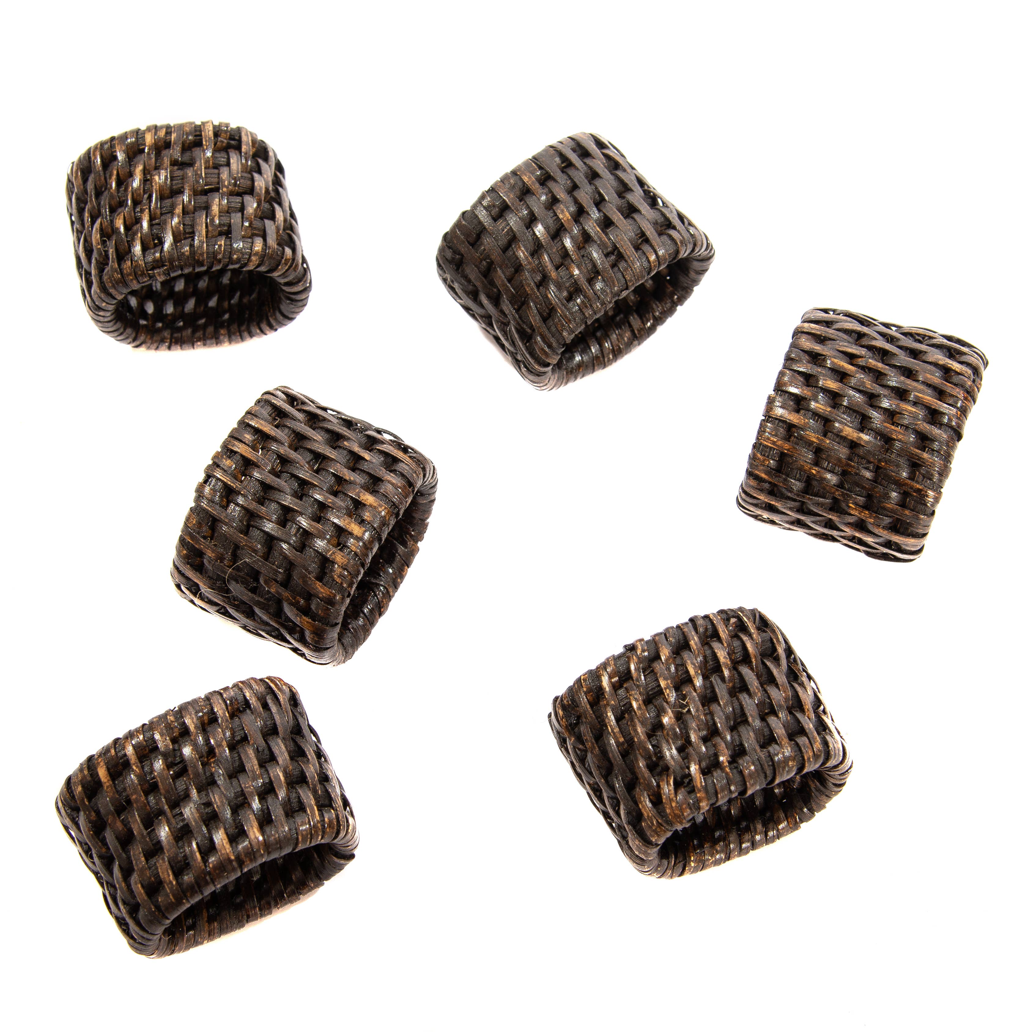 Rattan Oval Napkin Rings 6-piece set: Tudor Black
