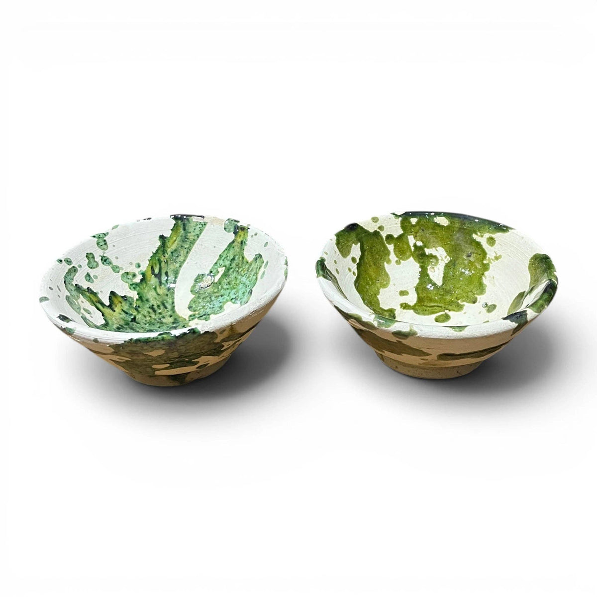 Handmade Green Splatter Ceramic Bowls | Rustic Moroccan Serving Bowls, Sold Individually