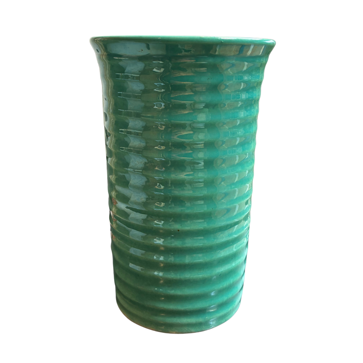 Vintage 8” Bauer Ringware cylinder vase in Turquoise