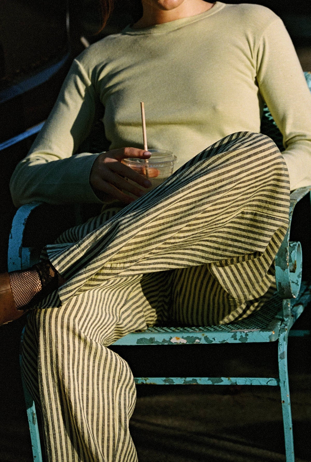Laundered Stripe Pant: Lime Stripe / M