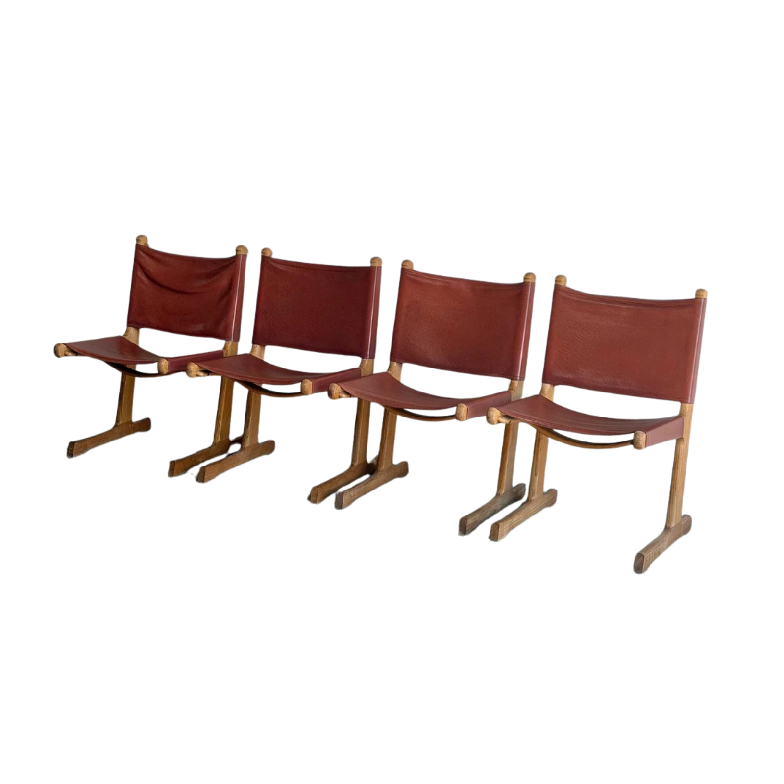 Saddle Brown Leather Dining Chairs Set of 4 Mid-Century Modern 1970s