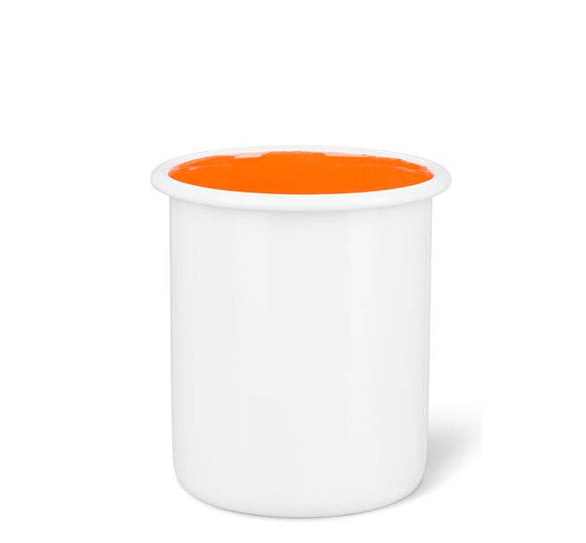 Medium Enamel Utensil Holder in Bright White / Orange Flame