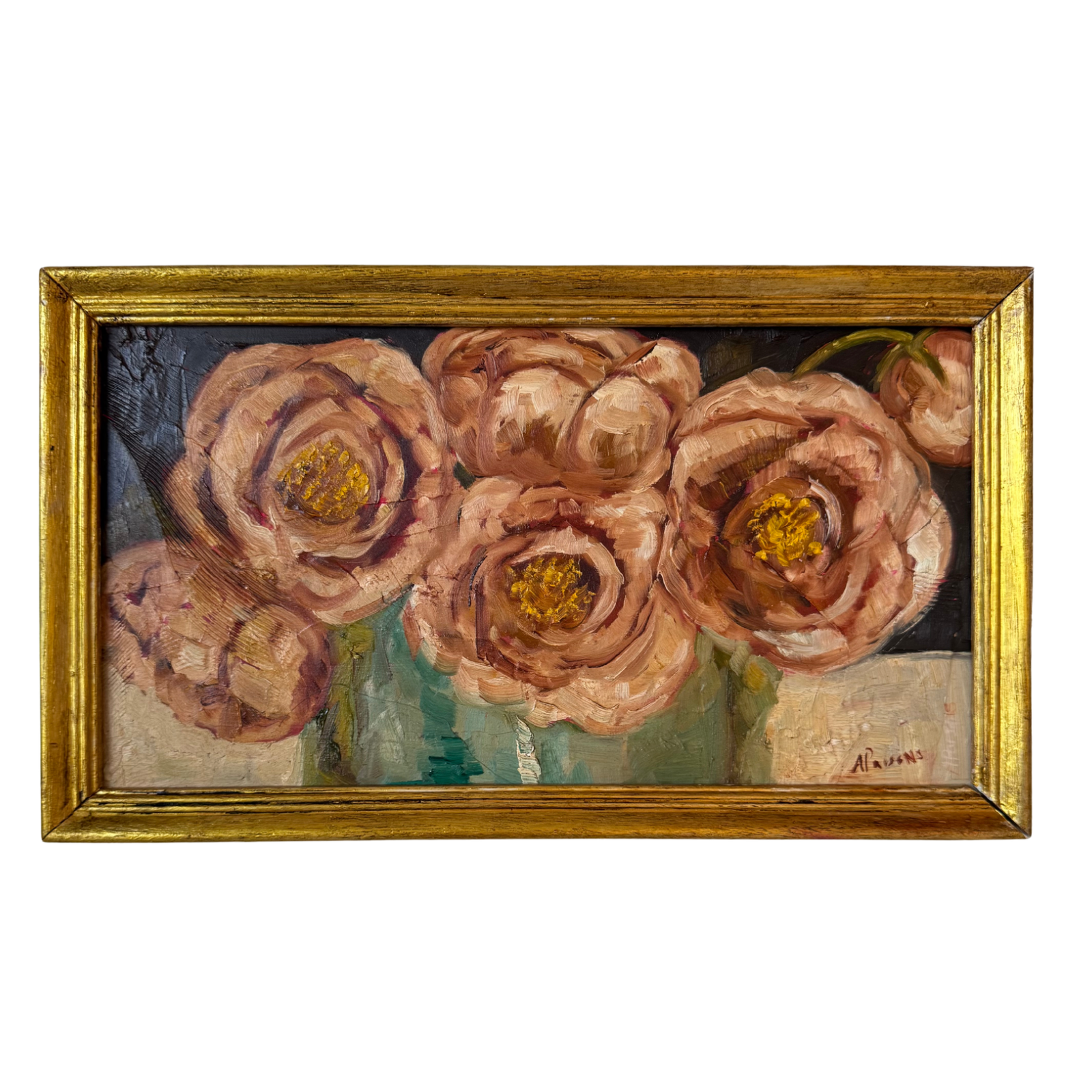 Alison Parsons, Pink Floral in a Gold Vintage Frame, 14” x 8”