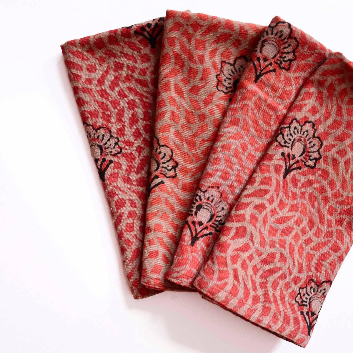 Omelia Floral Cloth Napkins, Block Printed, Organic Cotton (Set of 4)