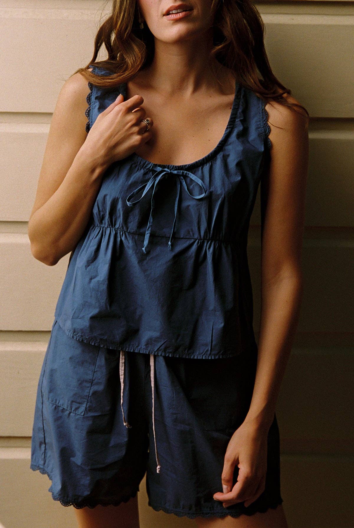 The Poplin Top: Dark Blue / M