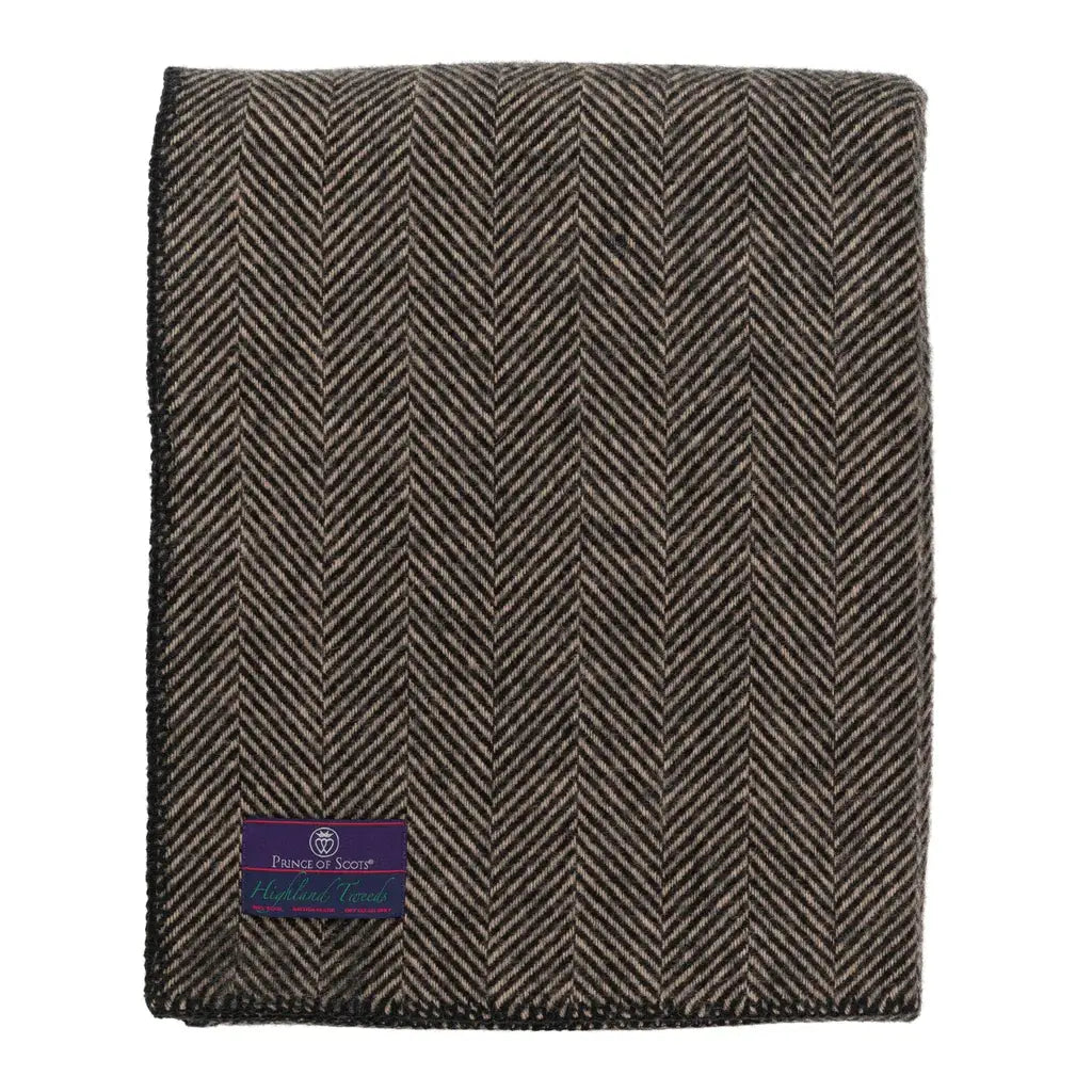 Highland Tweeds Wool BIG Throw ~ Black Herringbone  ~