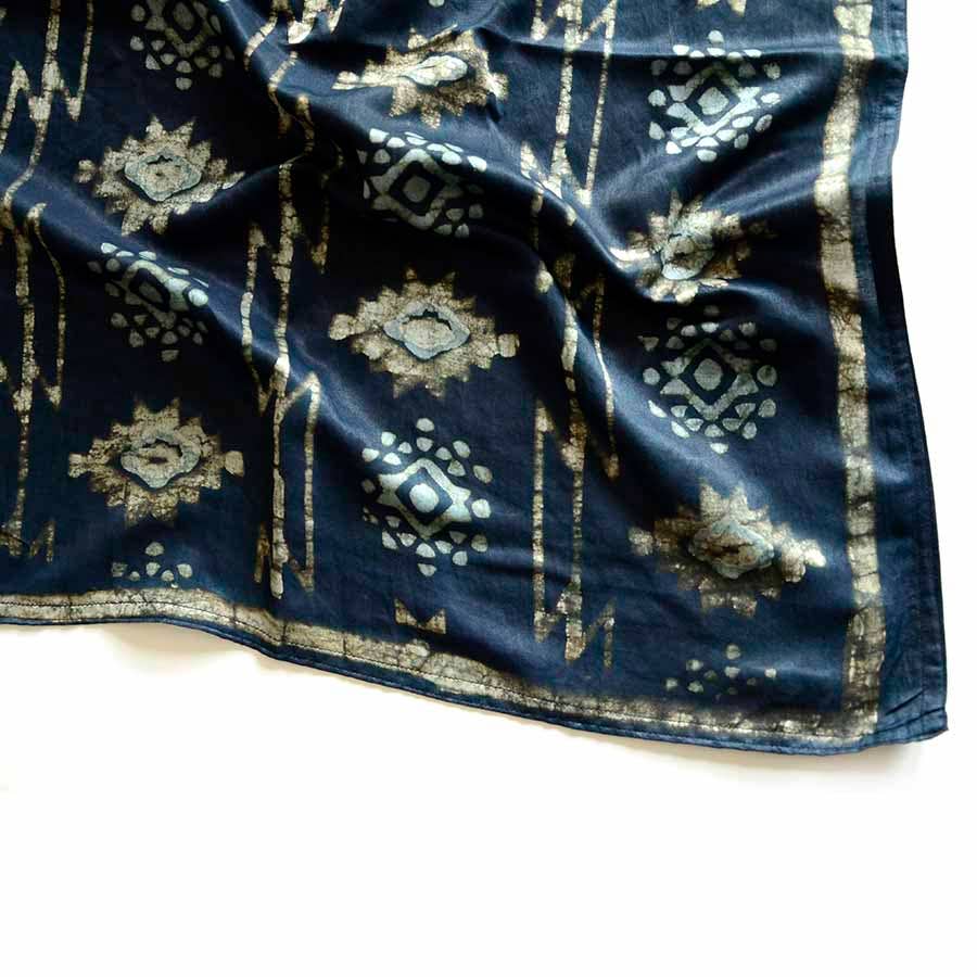 Charcoal Bandana, Block Print Cotton Silk Head Scarf | Jyoti