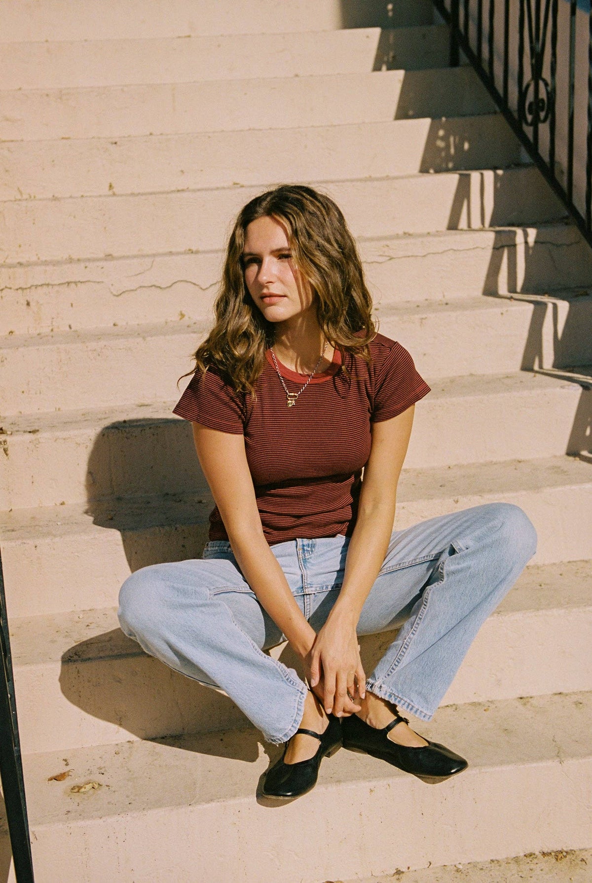 Striped Ringer Tee: Brick Stripe / XL