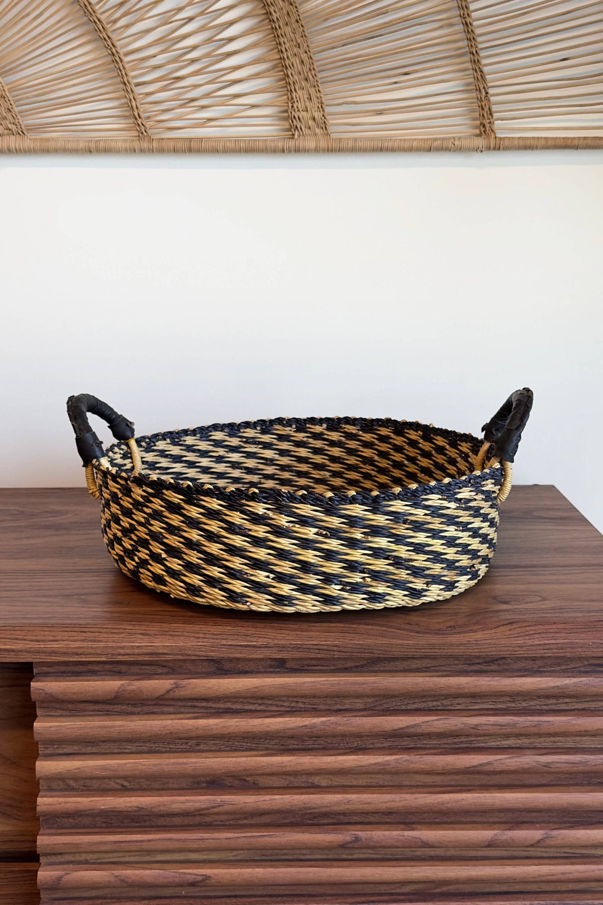 Handled Tray - Natural and Black Checkered