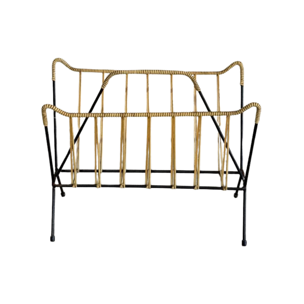 Danish Metal Magazine Holder with Woven Vinyl String Rack Mid-Century Modern 1950s