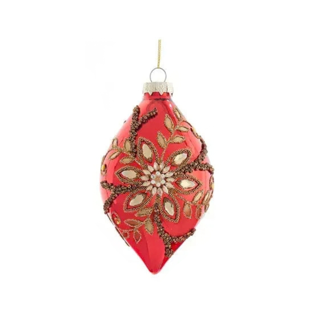 Glass Red/Gold Ornament with Jewels, Finial