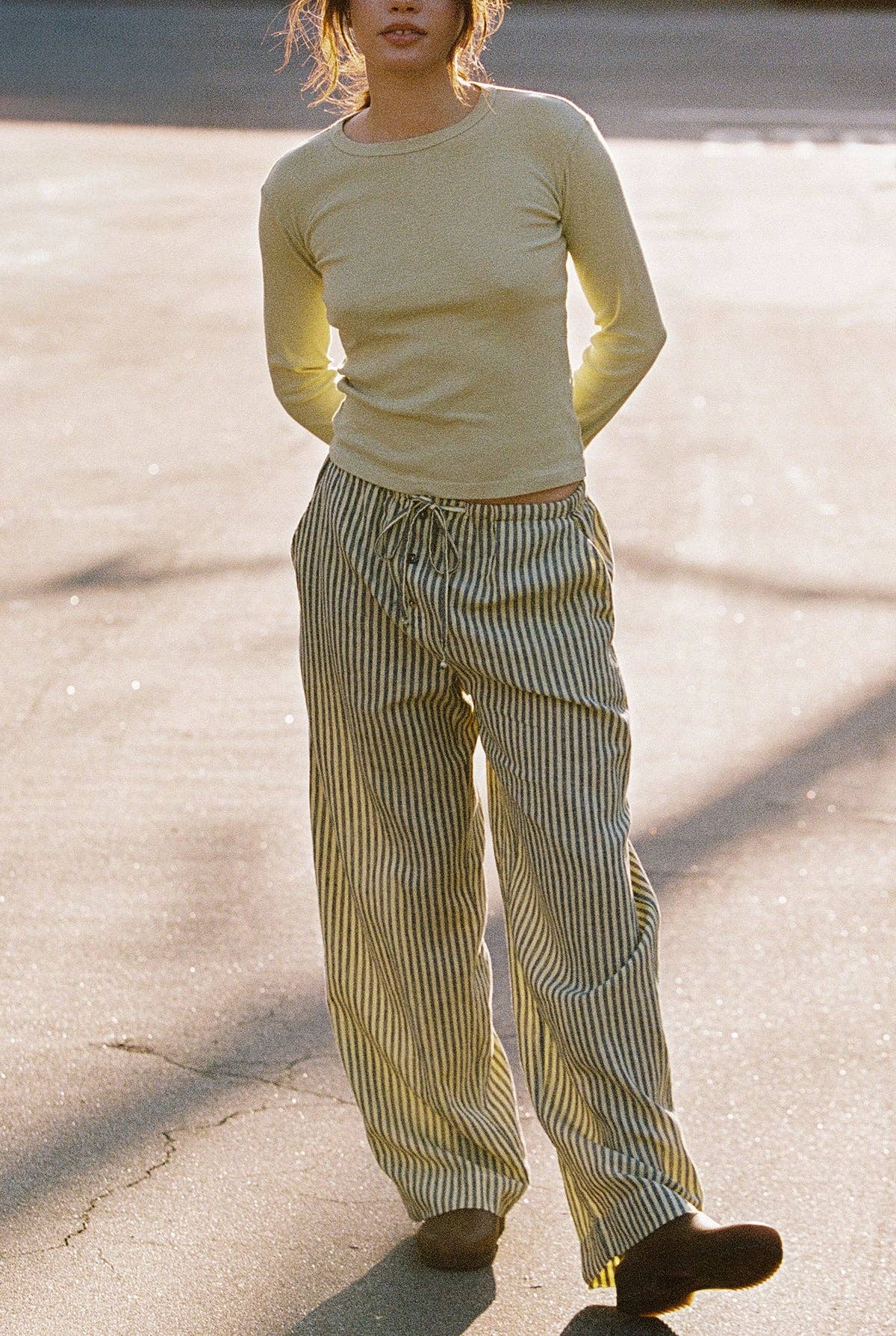 Laundered Stripe Pant: Lime Stripe / M