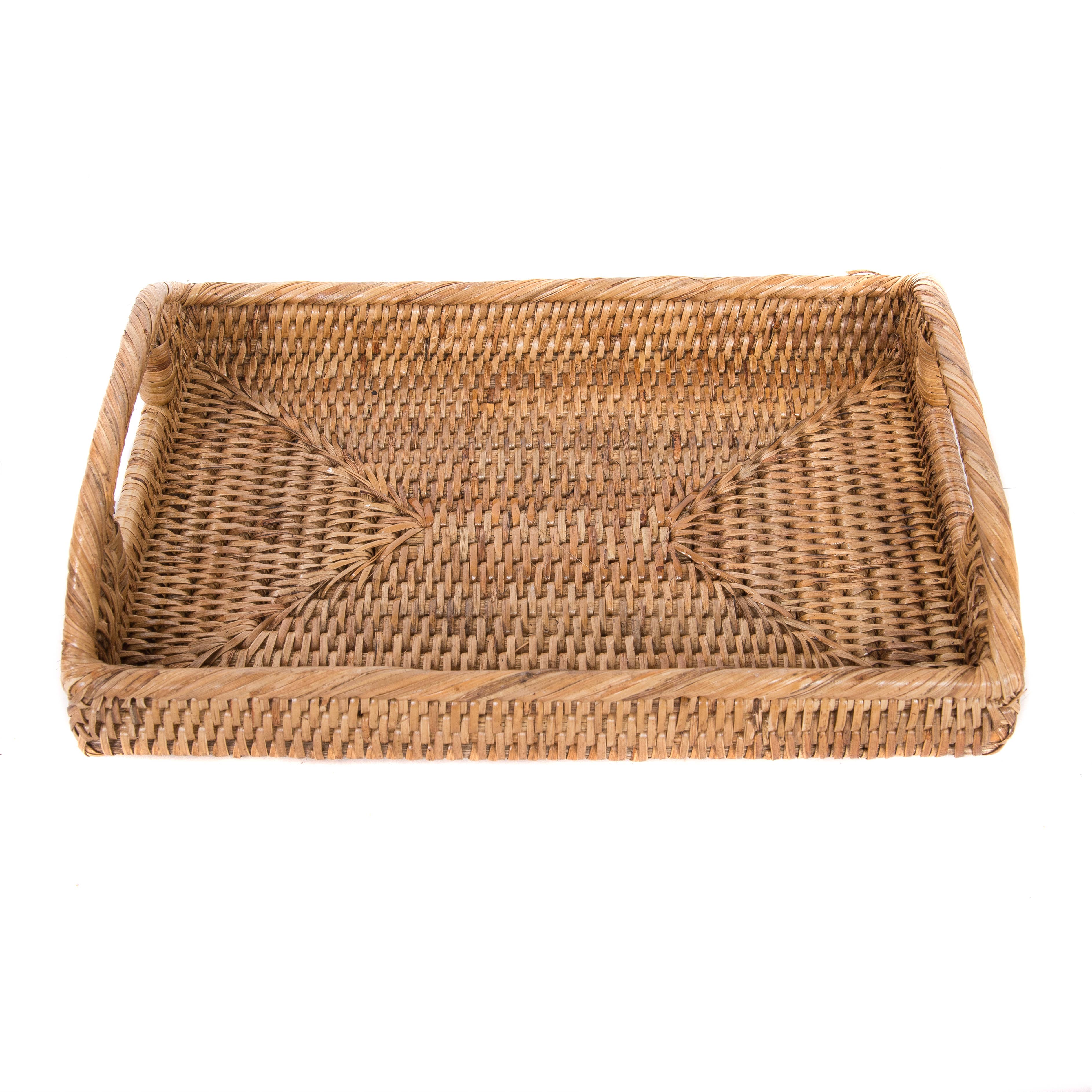 Rattan Rectangular Vanity Tray With High Handles: Honey Brown