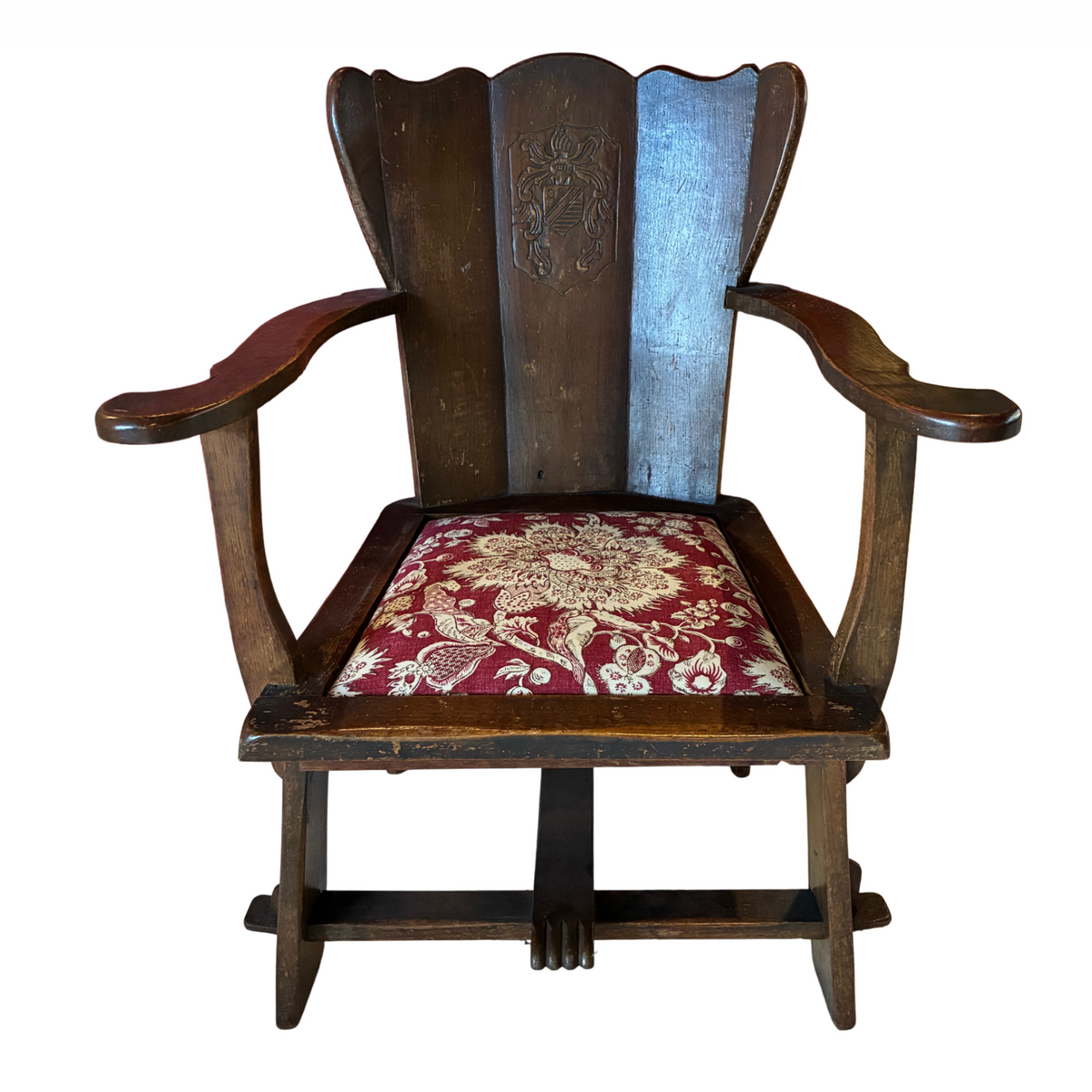 Oak Vintage Chair with Unholstered Red and White Seat