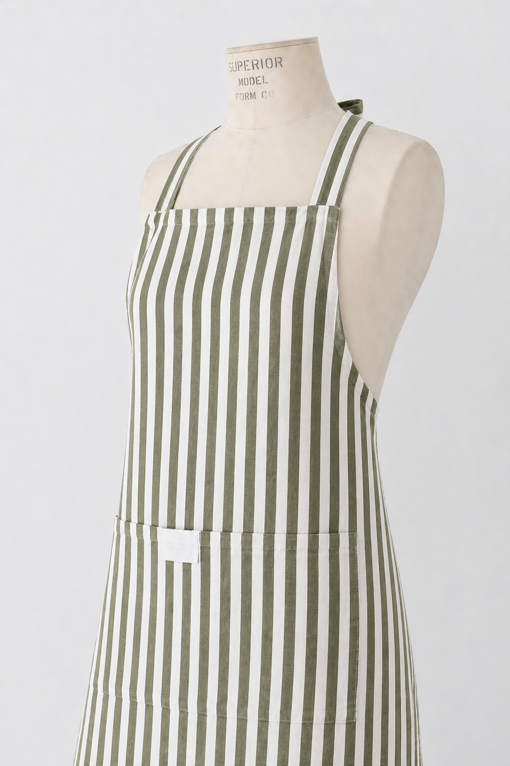 Apron - Adult Linen Bistro in Olive Awning Stripe in Jar