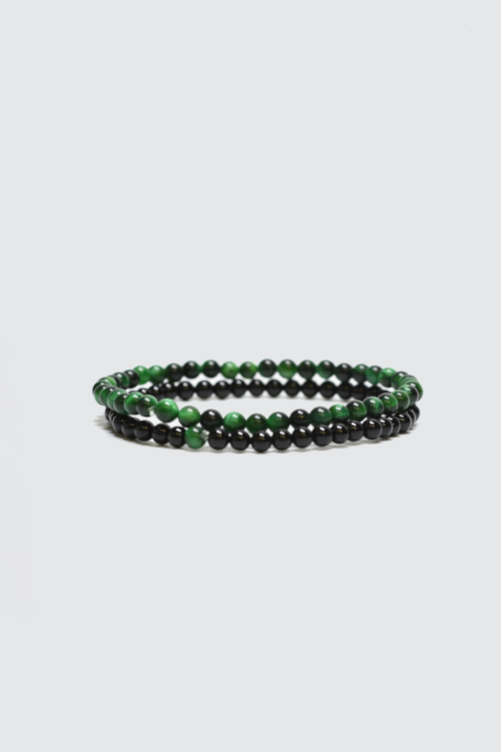 Onyx / Green Tiger Eyes Beaded Bracelet Set