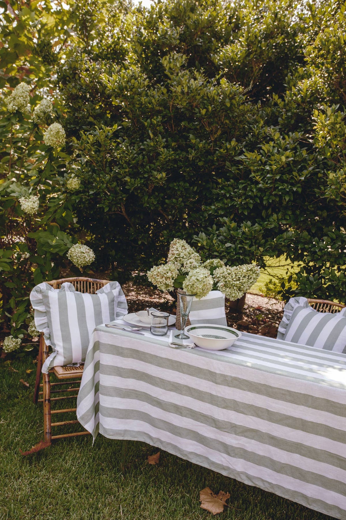 Linen Tablecloth - Broad Stripe in Sage