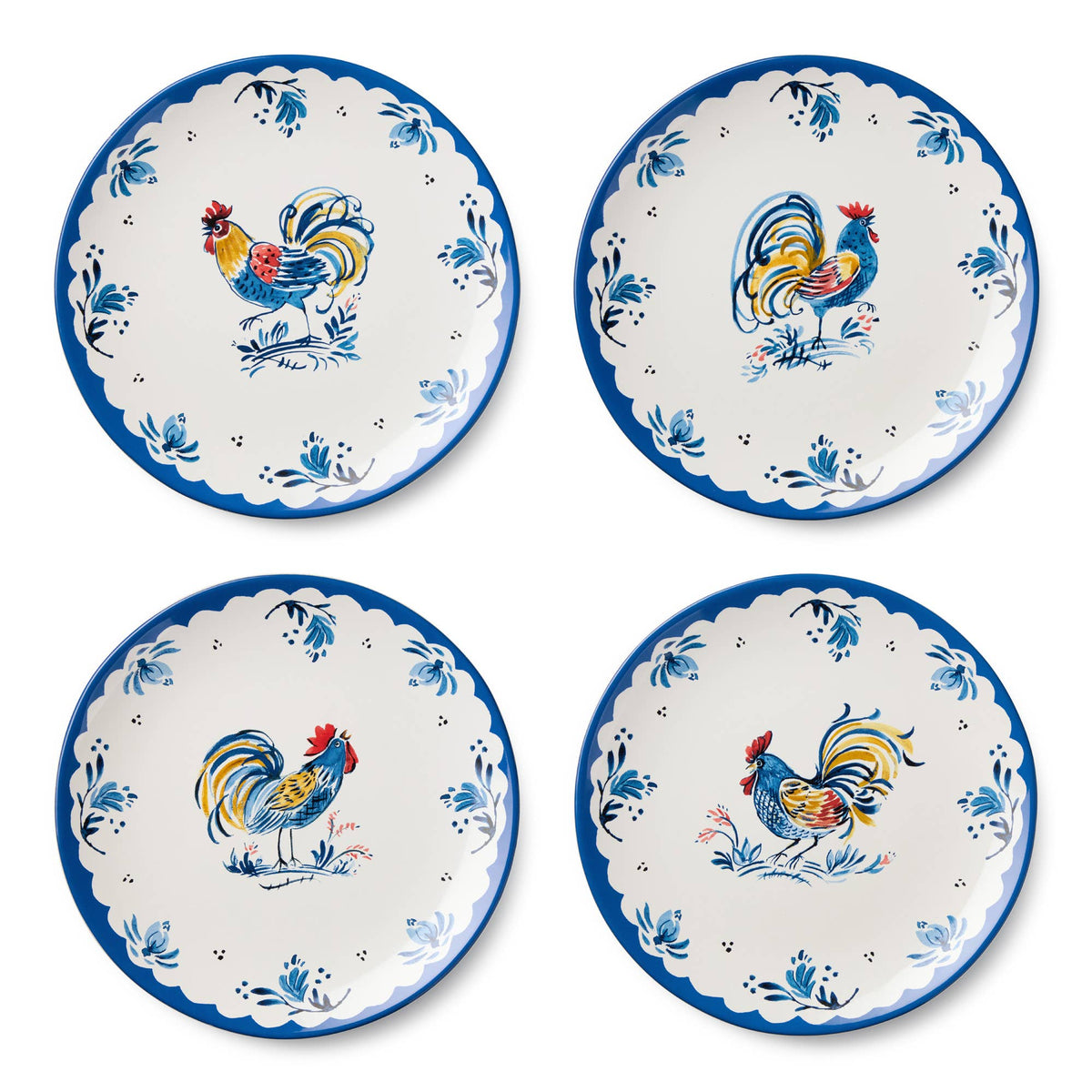 French Rooster Dinner Plate 11in 4 asst