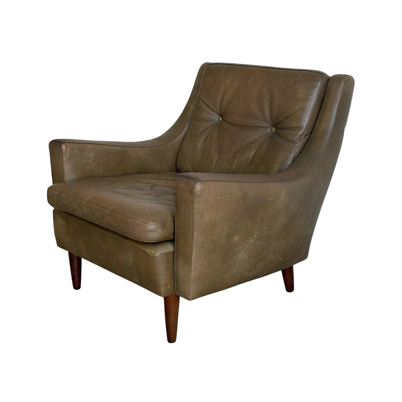 Tufted Leather Lounge Chair Danish Mid-Century Modern Armchair 1960s
