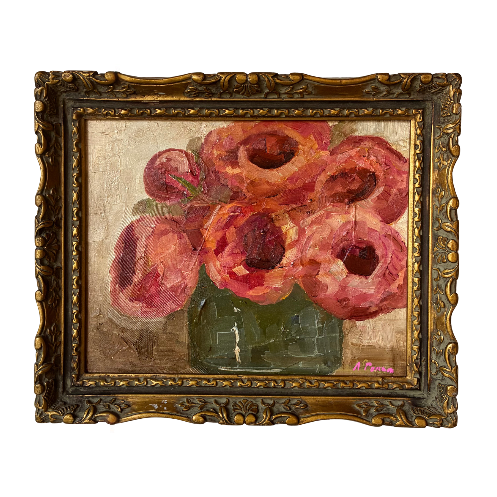 Alison Parsons, Pink Floral in a Vintage Frame, 12” x 10”
