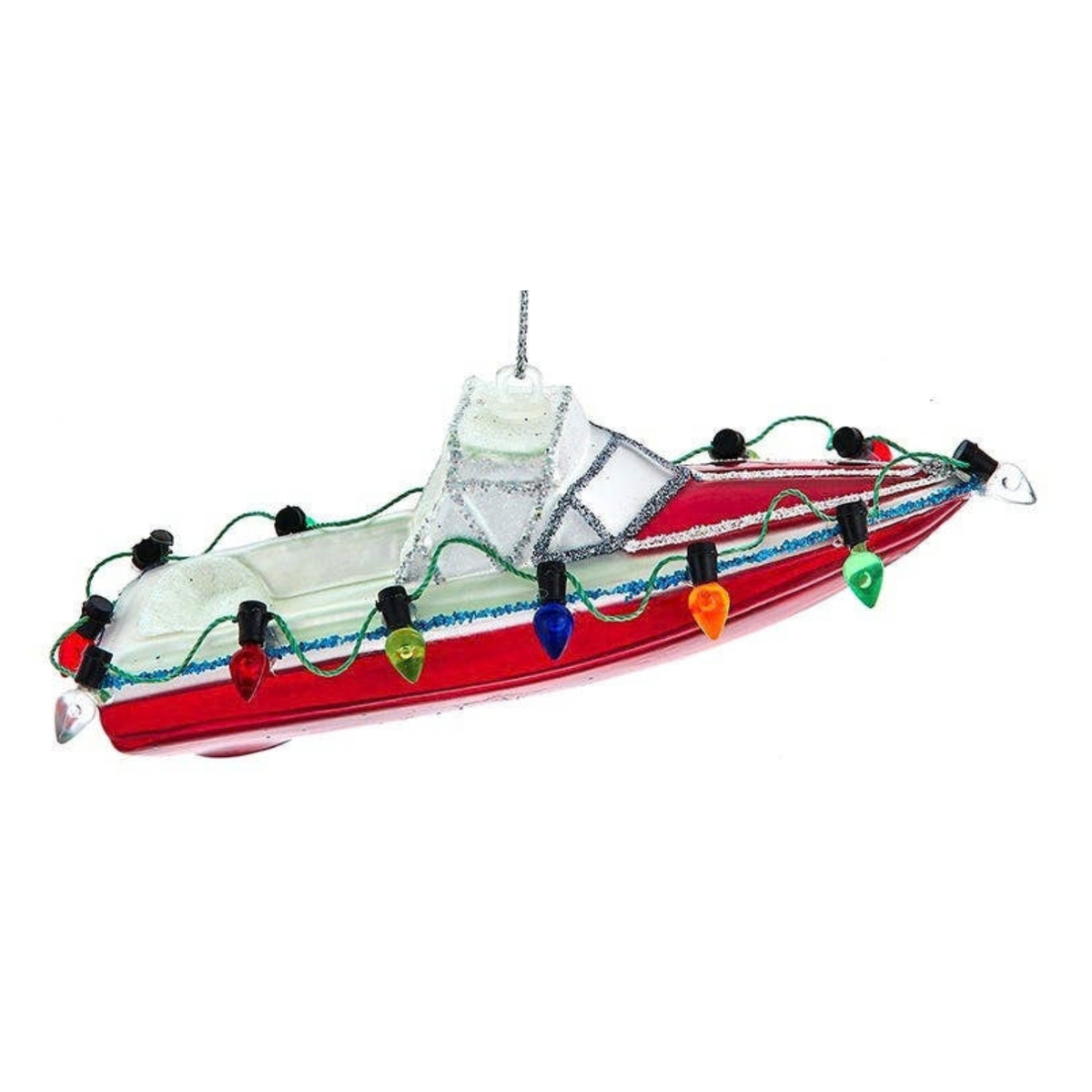 Glass Speed Boat Ornament, Red