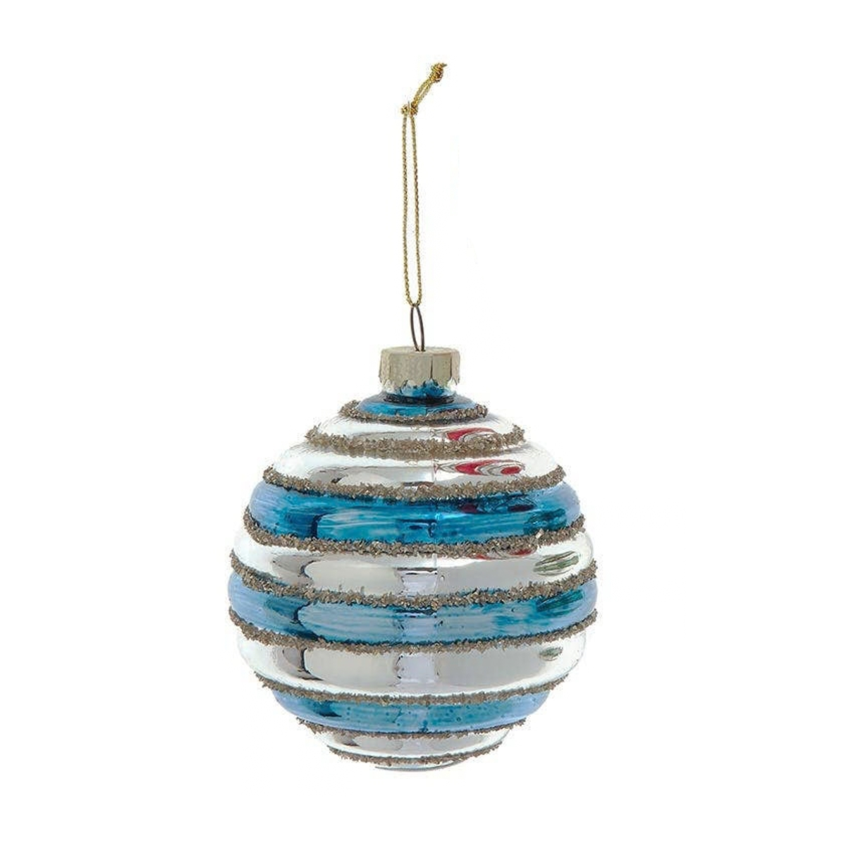 3" Glass Blue & Silver Ball Ornament