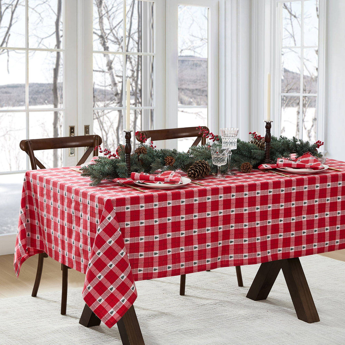 Sherwood Tree Dobby Cotton Tablecloth: Red / 60"x102"
