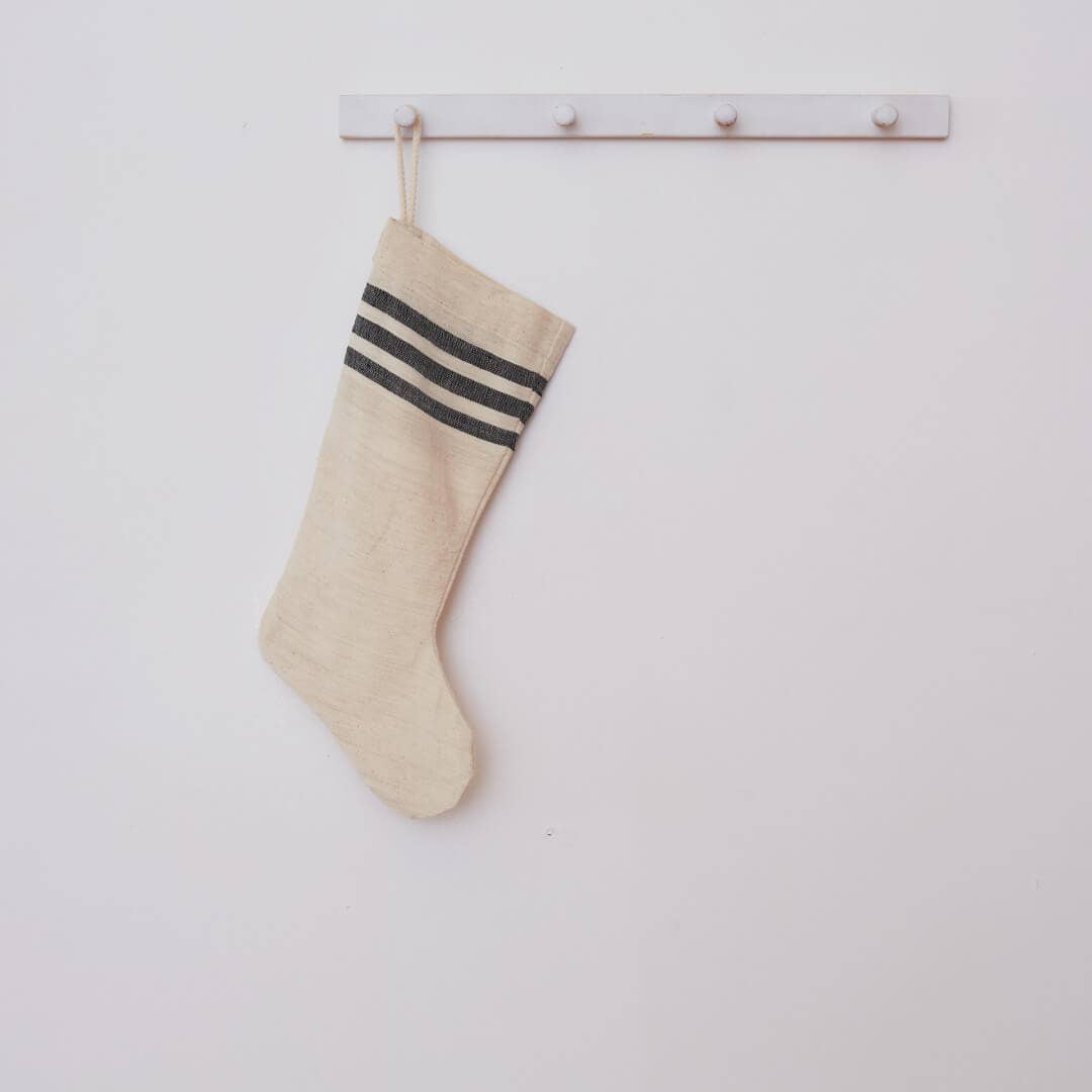 Holiday Christmas Stocking - khadi top stripe: Charcoal Stripe