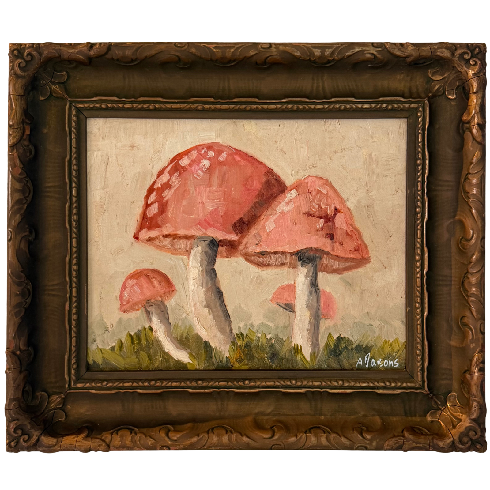 Alison Parsons, Mushrooms in Vintage Frame, 13.5” x 11.5”